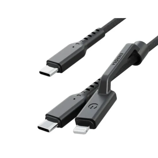 Energea Flow Duo 2-In-1  C To C + Lightning Cable, 480Mbps, 240W, 1.5M -Black